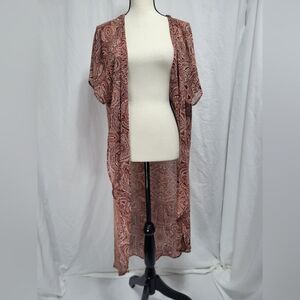 Torrid Sheer Wrap floral Kimono, red and beige size 00/0 (sz 10-12)